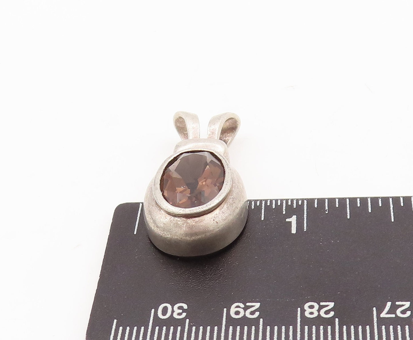 925 Sterling Silver Vintage Pendant Domed Oval Cut Smokey Quartz  PT23443