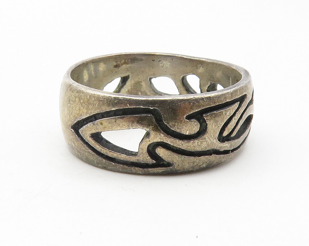 925 Sterling Silver  Vintage Oxidized Outline Pattern Band Ring Sz 9  RG11741