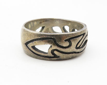 925 Sterling Silver  Vintage Oxidized Outline Pattern Band Ring Sz 9  RG11741