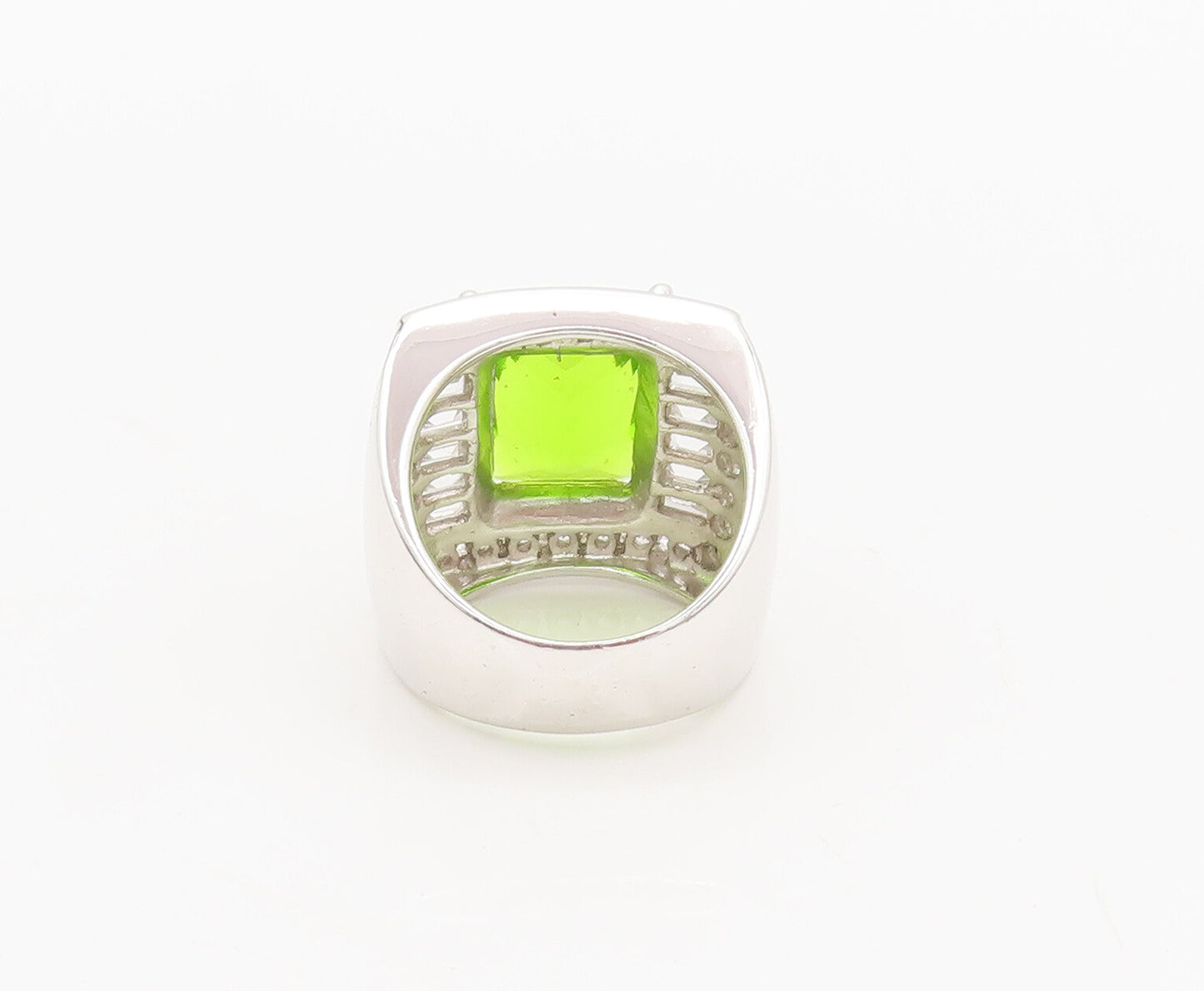 ROSS SIMONS 925 Silver  Vintage Peridot Halo Multi Size CZ Ring Sz 5  RG26845