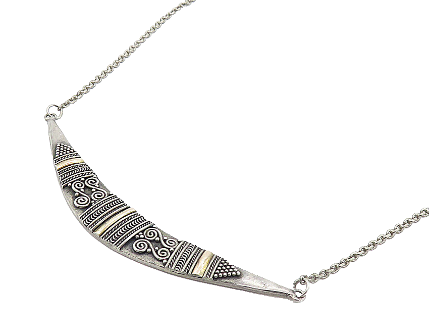 925 Sterling Silver & 18K GOLD  Vintage 2 Tone Pattern Chain Necklace  NE1332