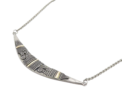 925 Sterling Silver & 18K GOLD  Vintage 2 Tone Pattern Chain Necklace  NE1332
