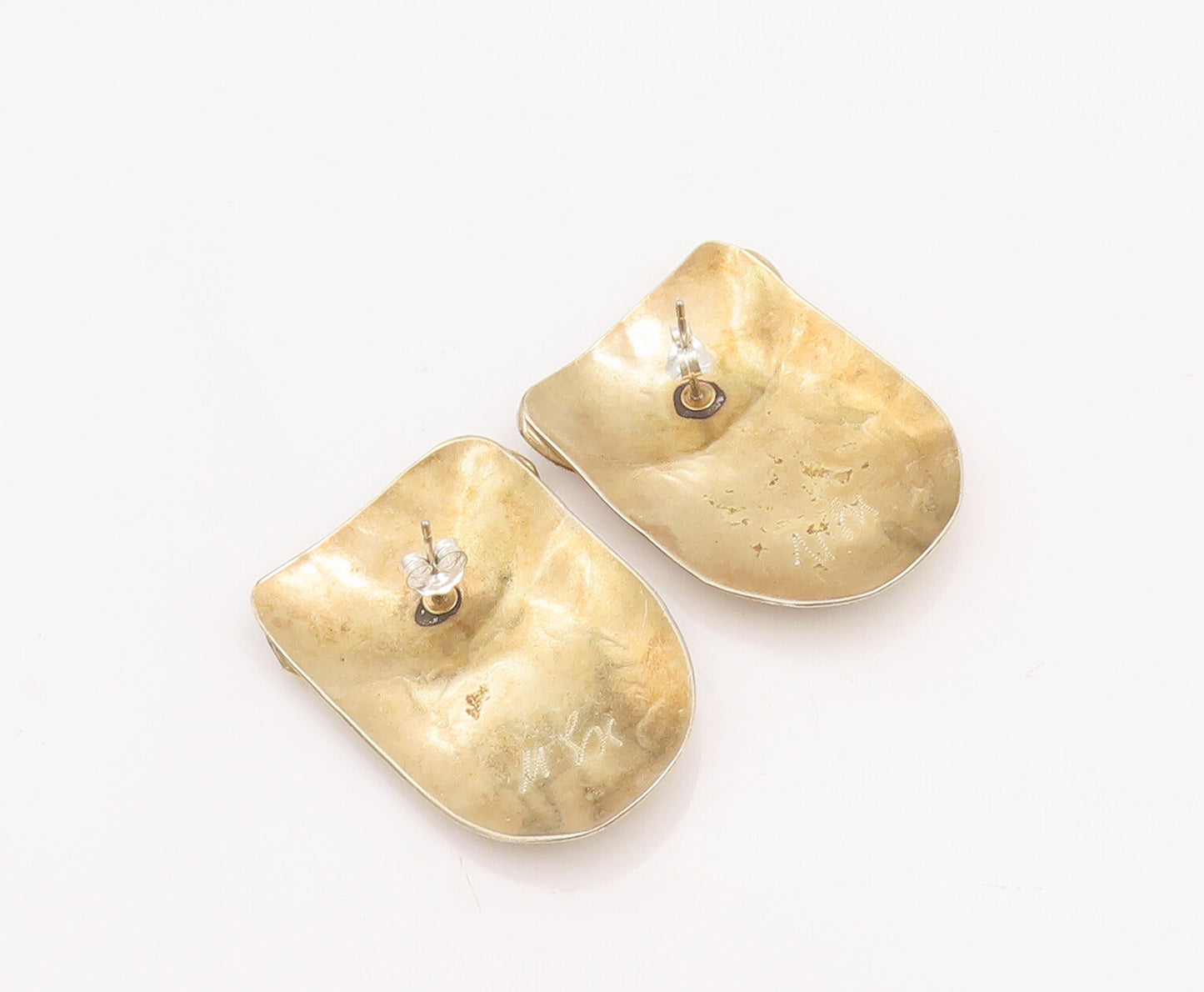 925 Sterling Silver Vintage Earrings Gold Plated Designer Dented Effect  EG13040