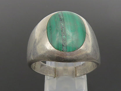 MEXICO 925 Silver  Vintage Inlaid Oval Malachite Dome Ring Sz 12  RG25190