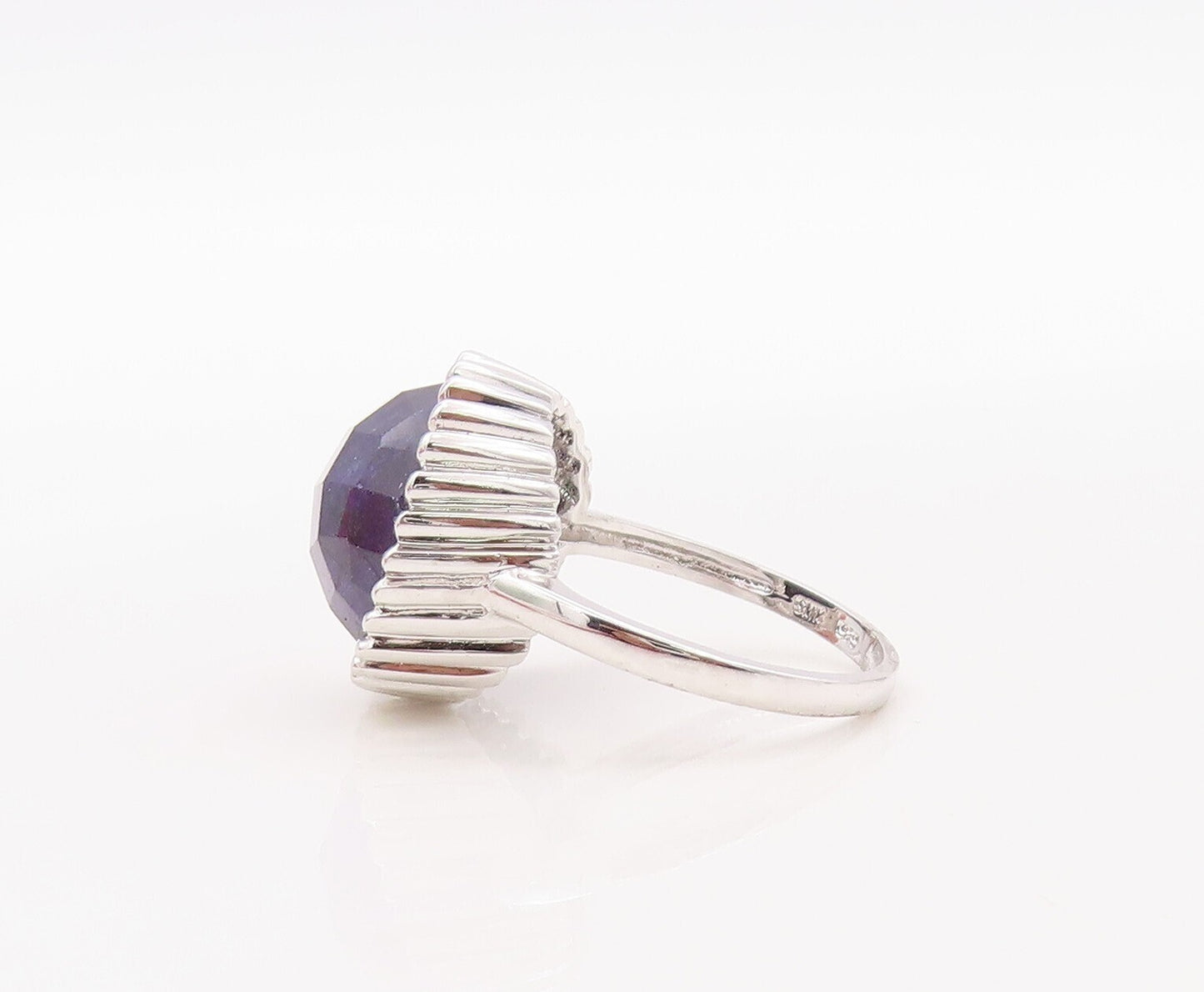 925 Sterling Silver Vintage Ring Designer Fence Carved Gemstone  Sz 7  RG30947