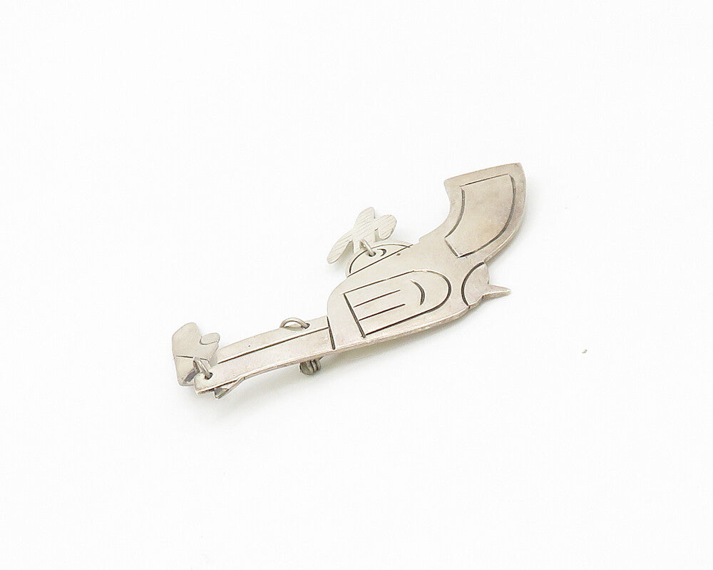 MEXICO 925 Sterling Silver  Vintage Pistol Gun Etched Detail Brooch Pin BP6897