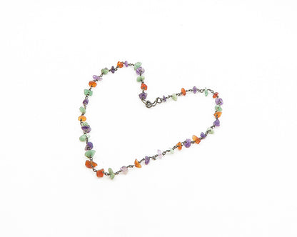 925 Silver  Vintage Amethyst Turquoise & Amber Beaded Chain Necklace  NE3262