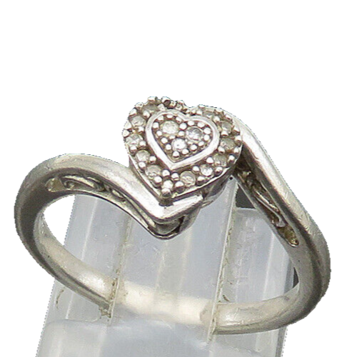 925 Sterling Silver  Vintage Genuine Diamonds Heart Band Ring Sz 7  RG20935