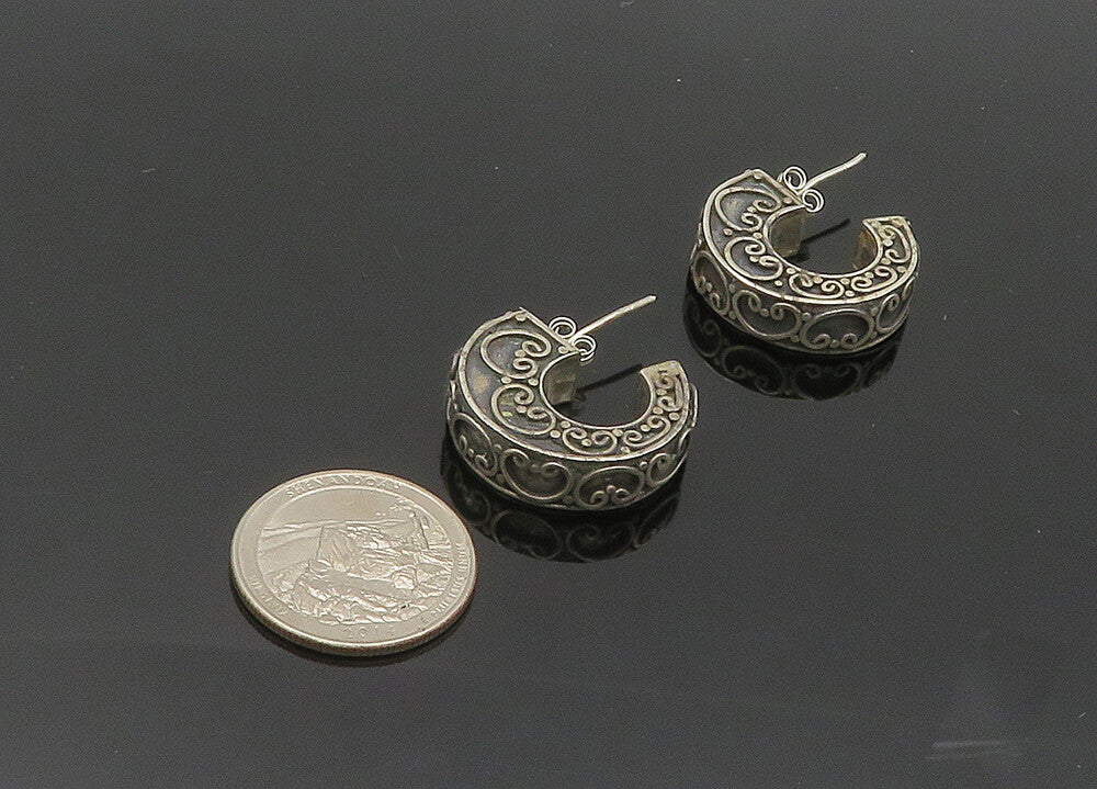 925 Sterling Silver  Vintage Dark Tone Pretzel Swirl Hoop Earrings  EG10413