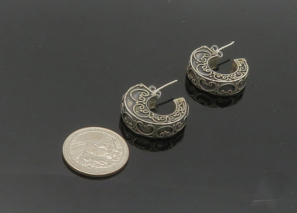 925 Sterling Silver  Vintage Dark Tone Pretzel Swirl Hoop Earrings  EG10413