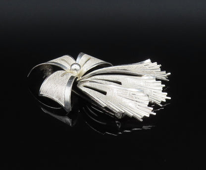 GERMANY 925 Silver  Vintage Textured Ribbon Bow Tie Dome Brooch Pin  BP9741