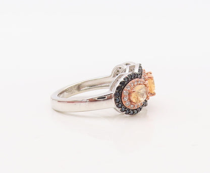 925 Sterling Silver Vintage Ring Oval Morganite Halo CZ & Spinel  Sz 7 RG30644