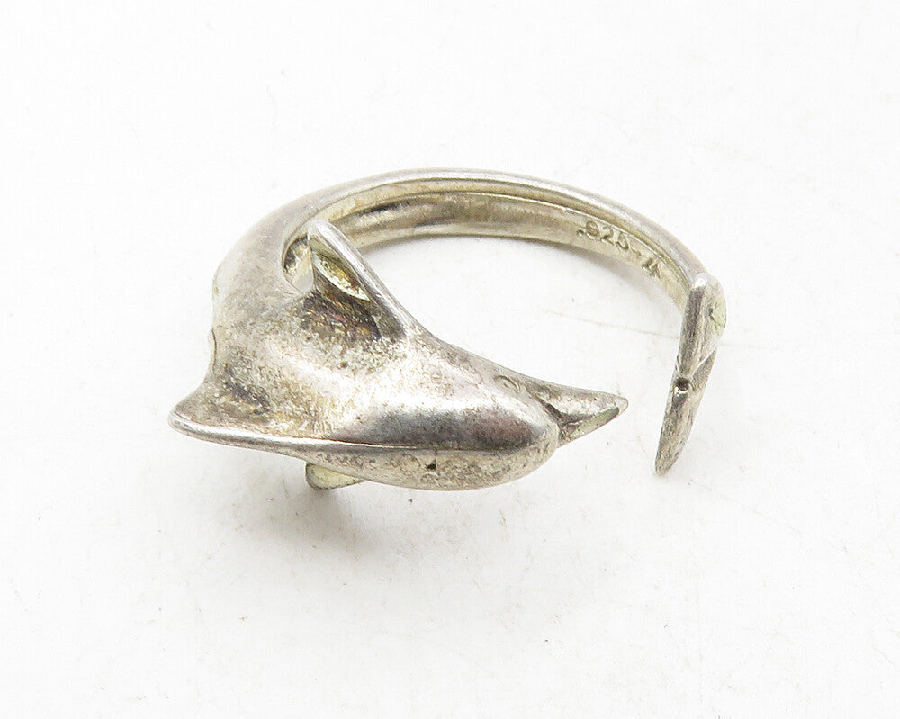 925 Sterling Silver  Vintage Dark Tone Dolphin Motif Band Ring Sz 5  RG9579