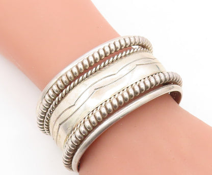 TAHE NAVAJO 925 Sterling Silver Vintage Etched Detail Twist Cuff Bracelet BT2666