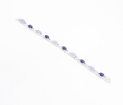 925 Sterling Silver  Cabochon Cut Amethyst Polished Chain Bracelet  BT3096