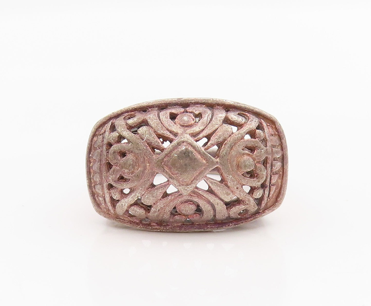 925 Sterling Silver Vintage Ring Intricate Open Scrollwork Signet  Sz 8  RG34253