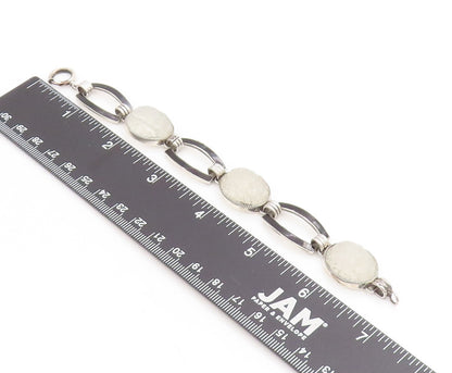 925 Sterling Silver Vintage Bracelet Carved Quartz Classic Panel Link  BT11743