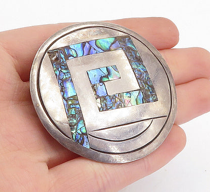 MEXICO 925 Sterling Silver  Vintage Abalone Shell Pattern Brooch Pin  BP1569