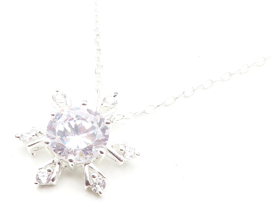 925 Sterling Silver  Sparkling Cubic Zirconia Snowflake Chain Necklace  NE2047