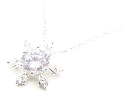 925 Sterling Silver  Sparkling Cubic Zirconia Snowflake Chain Necklace  NE2047