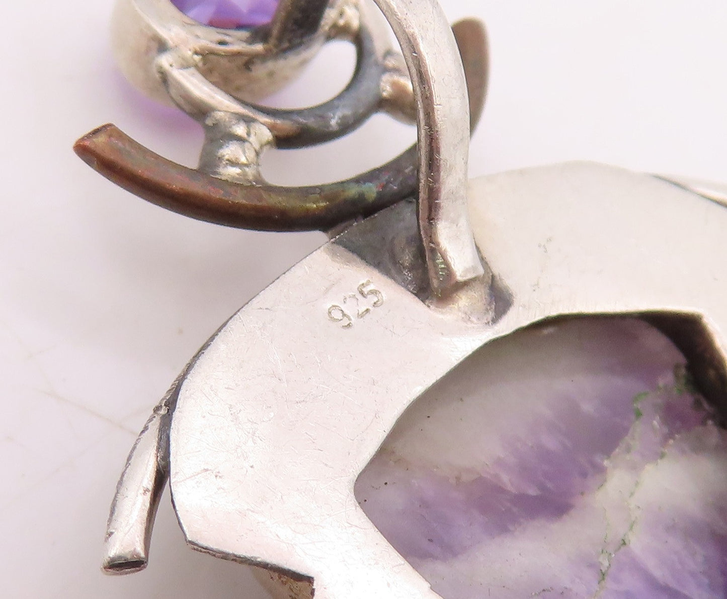 925 Sterling Silver Vintage Pendant Modernist Agate & Amethyst Locket  PT25860
