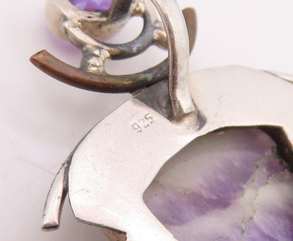 925 Sterling Silver Vintage Pendant Modernist Agate & Amethyst Locket  PT25860
