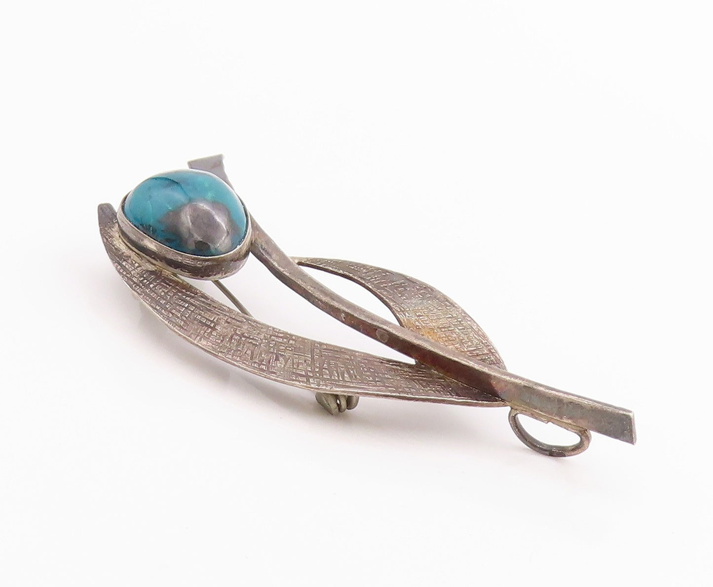 925 Sterling Silver Vintage Brooch Dark Tone Gemstone Floral Design  BP11728