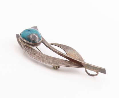 925 Sterling Silver Vintage Brooch Dark Tone Gemstone Floral Design  BP11728