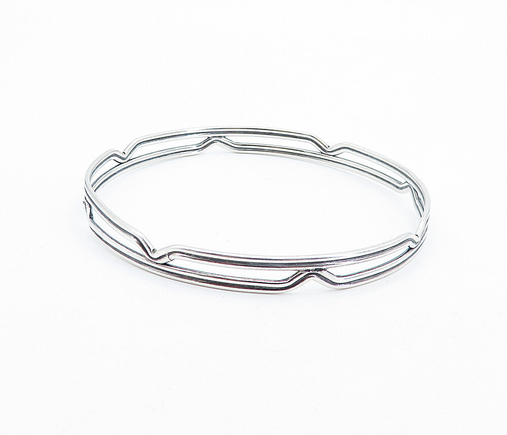 925 Sterling Silver  Vintage Shiny Open Design Round Bangle Bracelet  BT2314