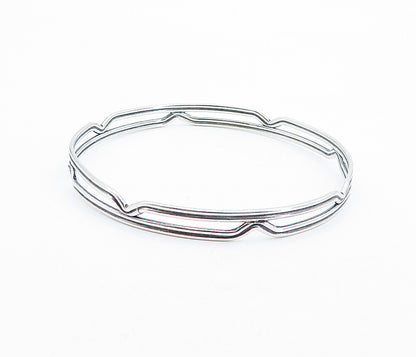925 Sterling Silver  Vintage Shiny Open Design Round Bangle Bracelet  BT2314