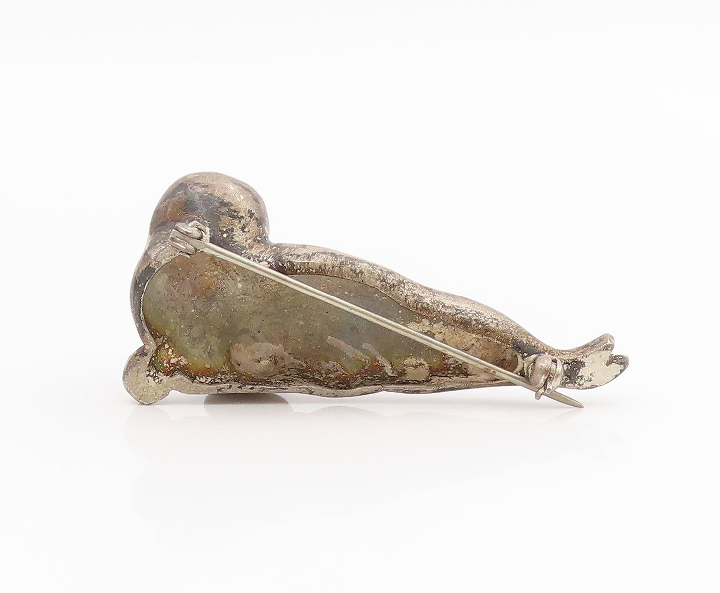 925 Sterling Silver Vintage Brooch Pin Blue Eyed Solid Seal Figurine  BP12196