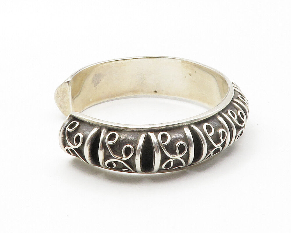 925 Sterling Silver Vintage Shiny Swirl Pattern Dome Cuff Bracelet BT5433