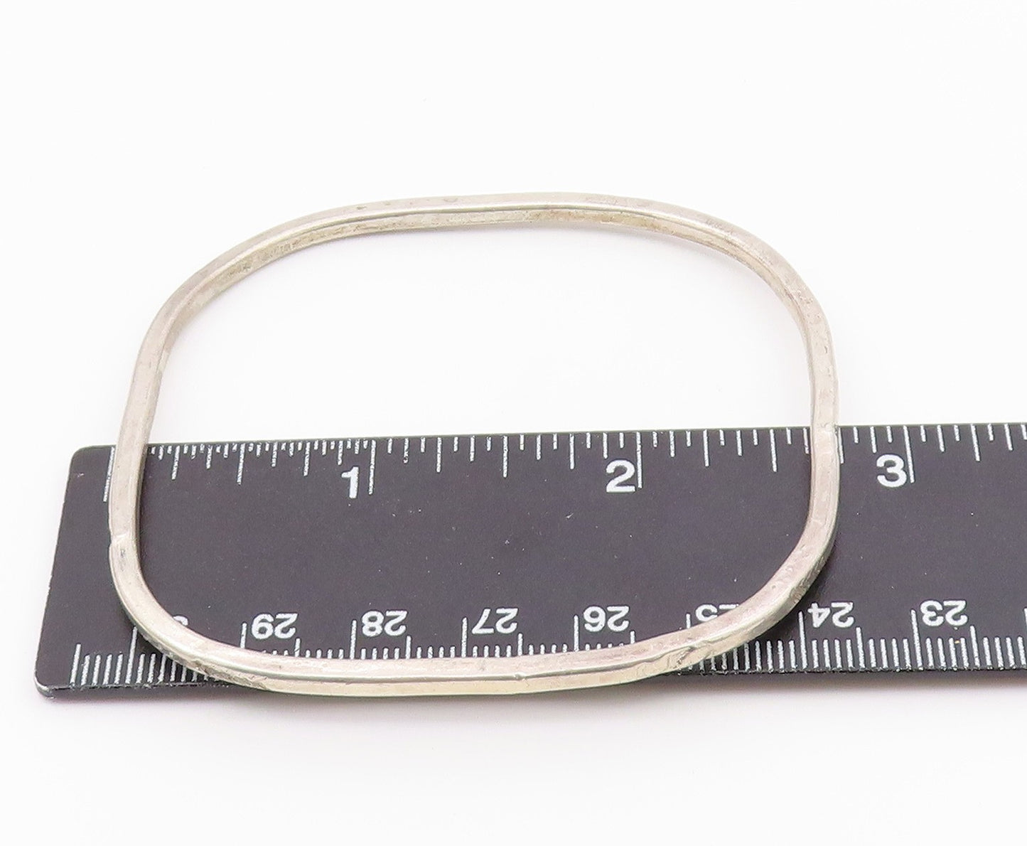 SOUTHWESTERN 925 Silver Vintage Rounded Square Etched Bangle Bracelet BT8625