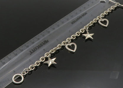 925 Sterling Silver  Vintage Shiny Love Heart & Stars Chain Bracelet  BT9070