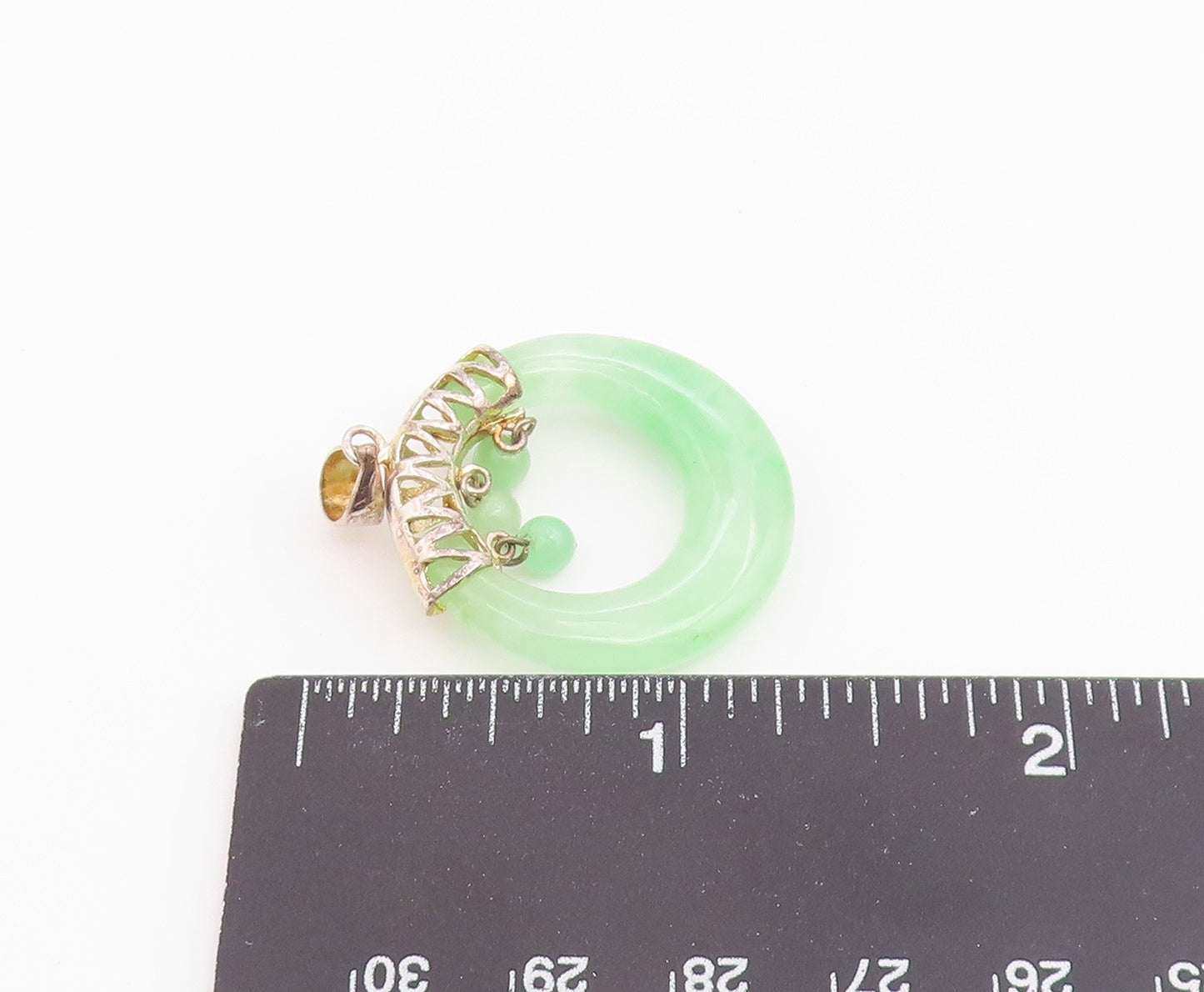 925 Sterling Silver Vintage Pendant Modernist Green Jade Disc With Beads PT26522