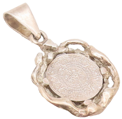 925 Sterling Silver Vintage Pendant MEXICO Donut Halo Brutalist Carved  PT22786