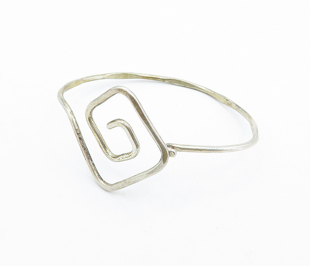 925 Sterling Silver  Vintage Thin Spiral Design Hook Bangle Bracelet  BT2865