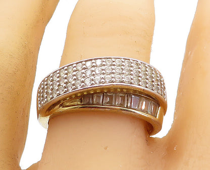 925 Sterling Silver  Vintage Topaz Gold Plated Round Band Ring Sz 10  RG7514