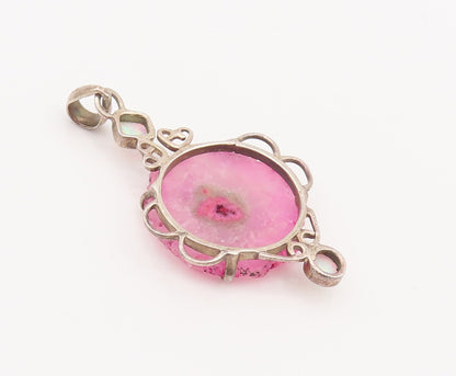 925 Sterling Silver Vintage Pendant Cabochon Solar Quartz & Fire Opal  PT22749