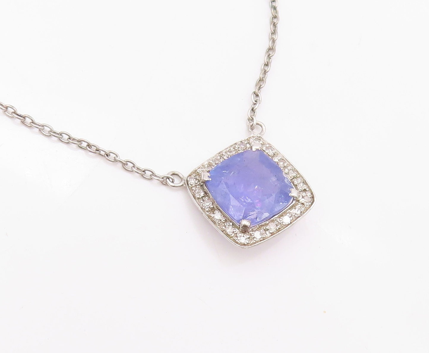 925 Sterling Silver Vintage Necklace Minimalist Diamonds & Tanzanite  NE4513