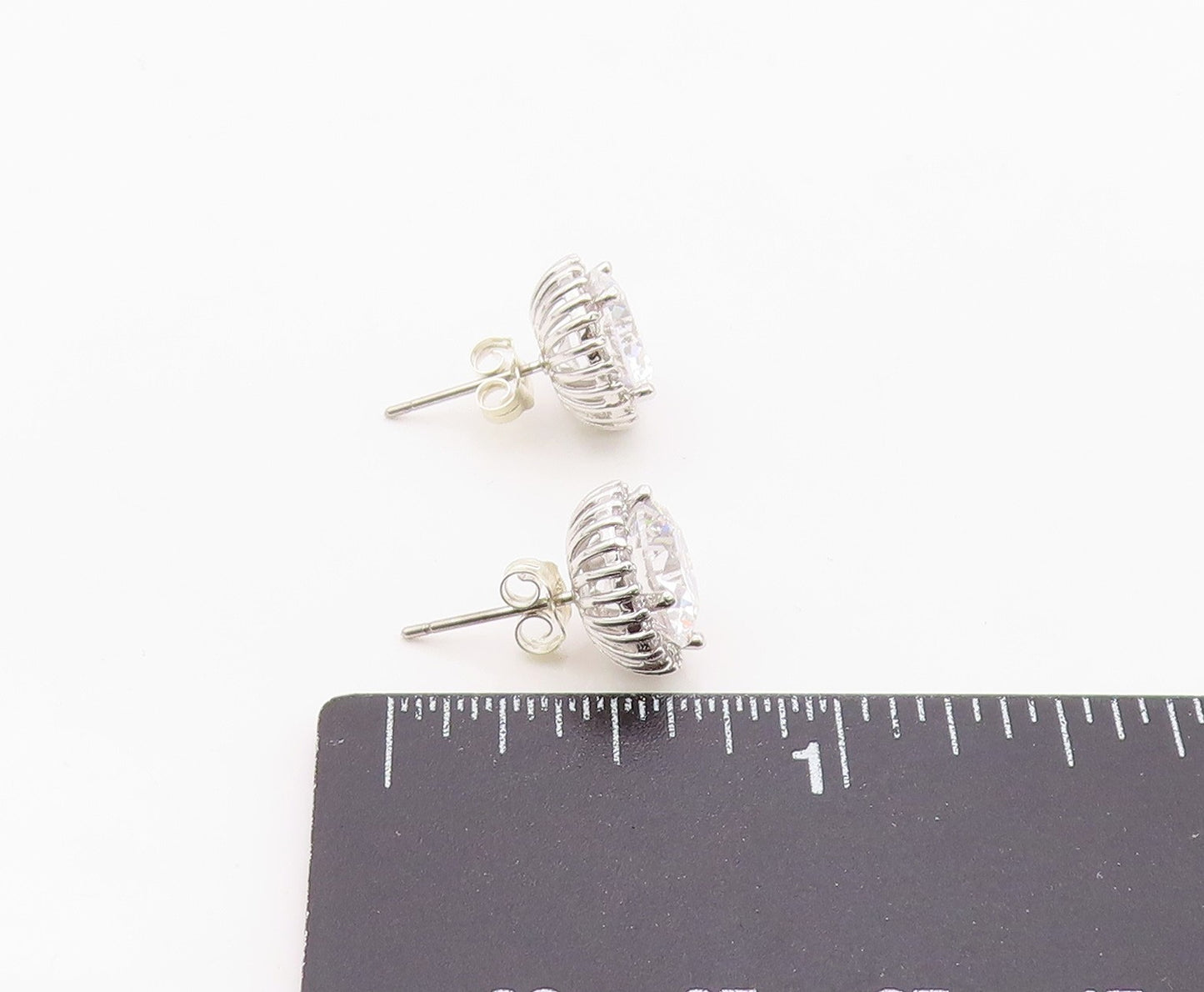 925 Sterling Silver Vintage Earrings Classic Round Cut CZ Halo Studs  EG14363