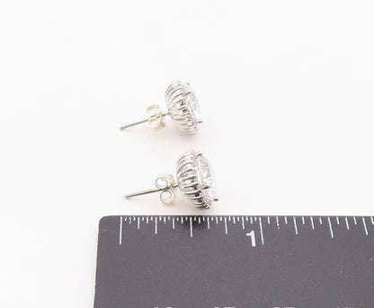 925 Sterling Silver Vintage Earrings Classic Round Cut CZ Halo Studs  EG14363