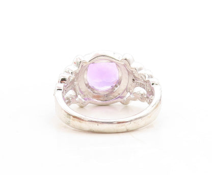 925 Sterling Silver Vintage Ring Swirly Carved Round Cut Amethyst  Sz 9  RG31387