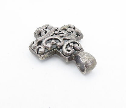925 Sterling Silver  Vintage Dark Tone Swirl Pattern Cross Pendant  PT4537