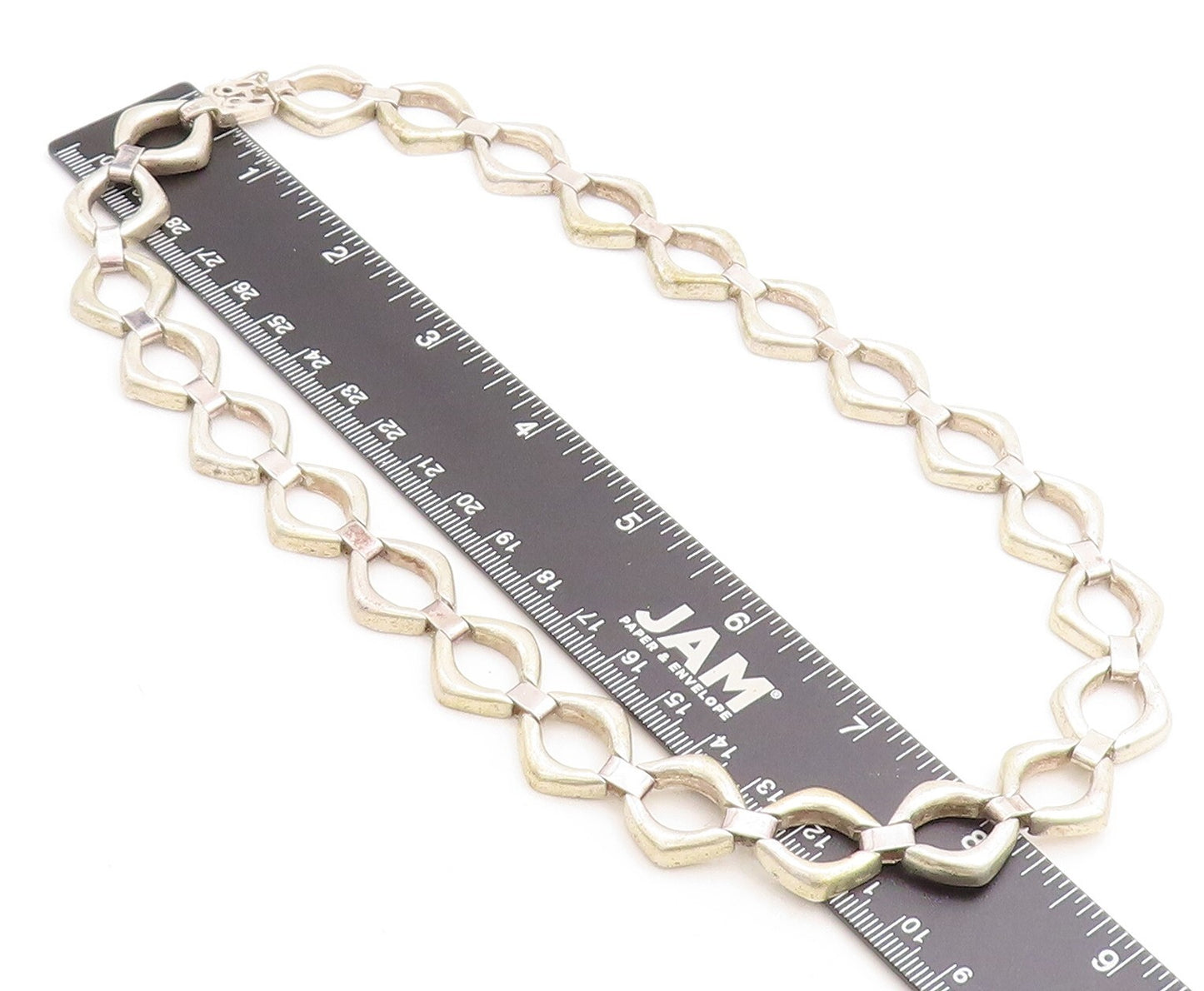 925 Sterling Silver  Vintage Smooth Open Hinge Link Chain Necklace  NE1336
