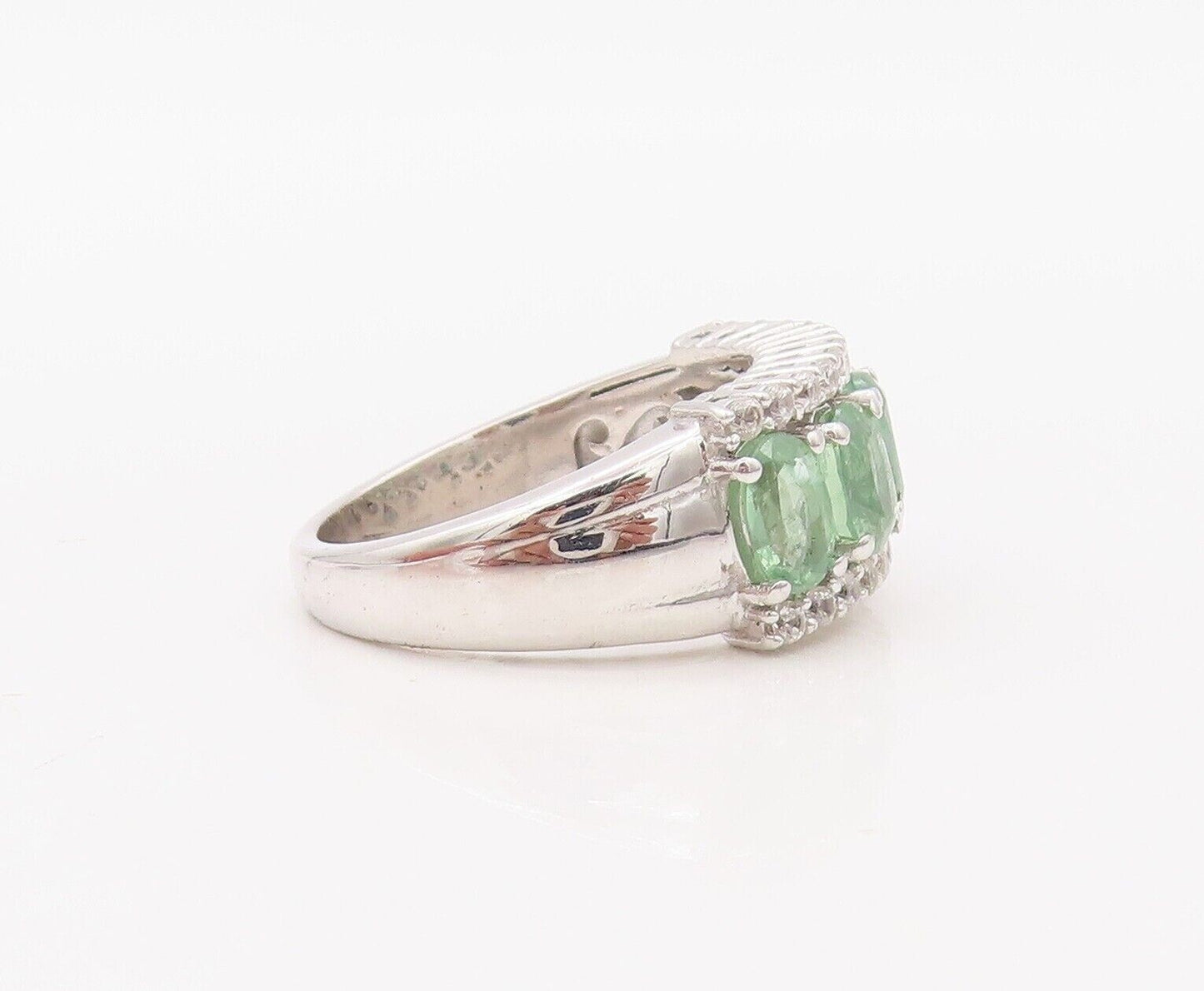 925 Sterling Silver Vintage Ring Rectangle Green White Topaz Band Sz 7.5 RG30286