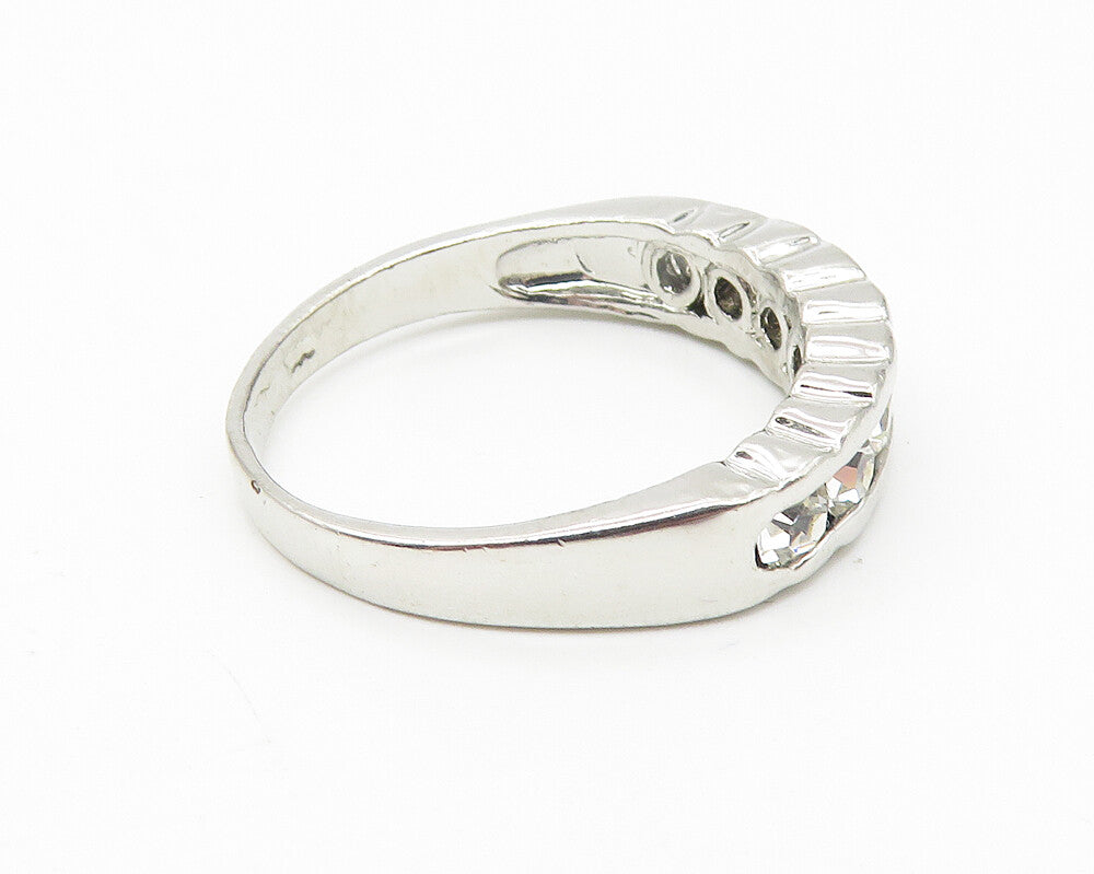 925 Sterling Silver  Sparkling Cubic Zirconia 7 Stone Band Ring Sz 8  RG11310