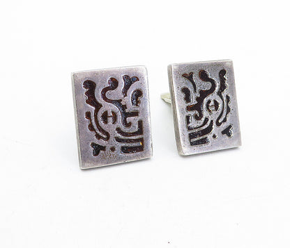 MEXICO 925 Sterling Silver  Vintage Enamel Patterned Square Cuff Links  TR1124