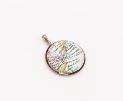 925 Sterling Silver Vintage Pendant Minimalist Round Map  PT23363