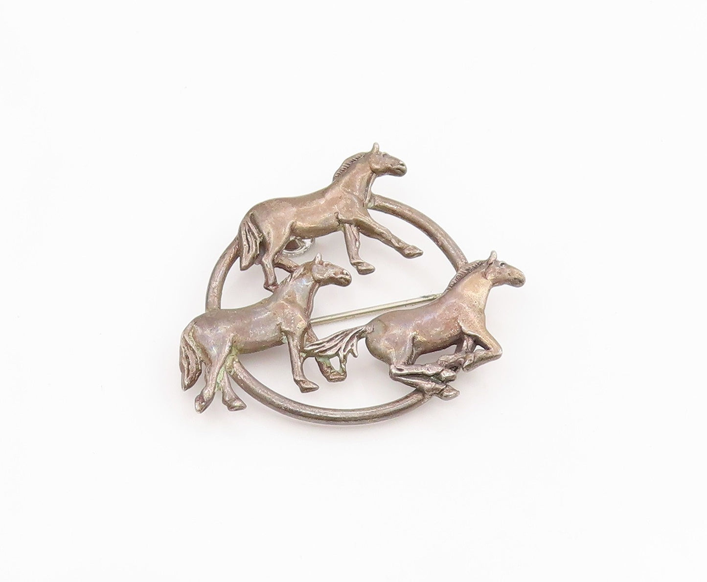 925 Sterling Silver Vintage Brooch Pin HAND & HAMMER Running Horse Trio  BP12180